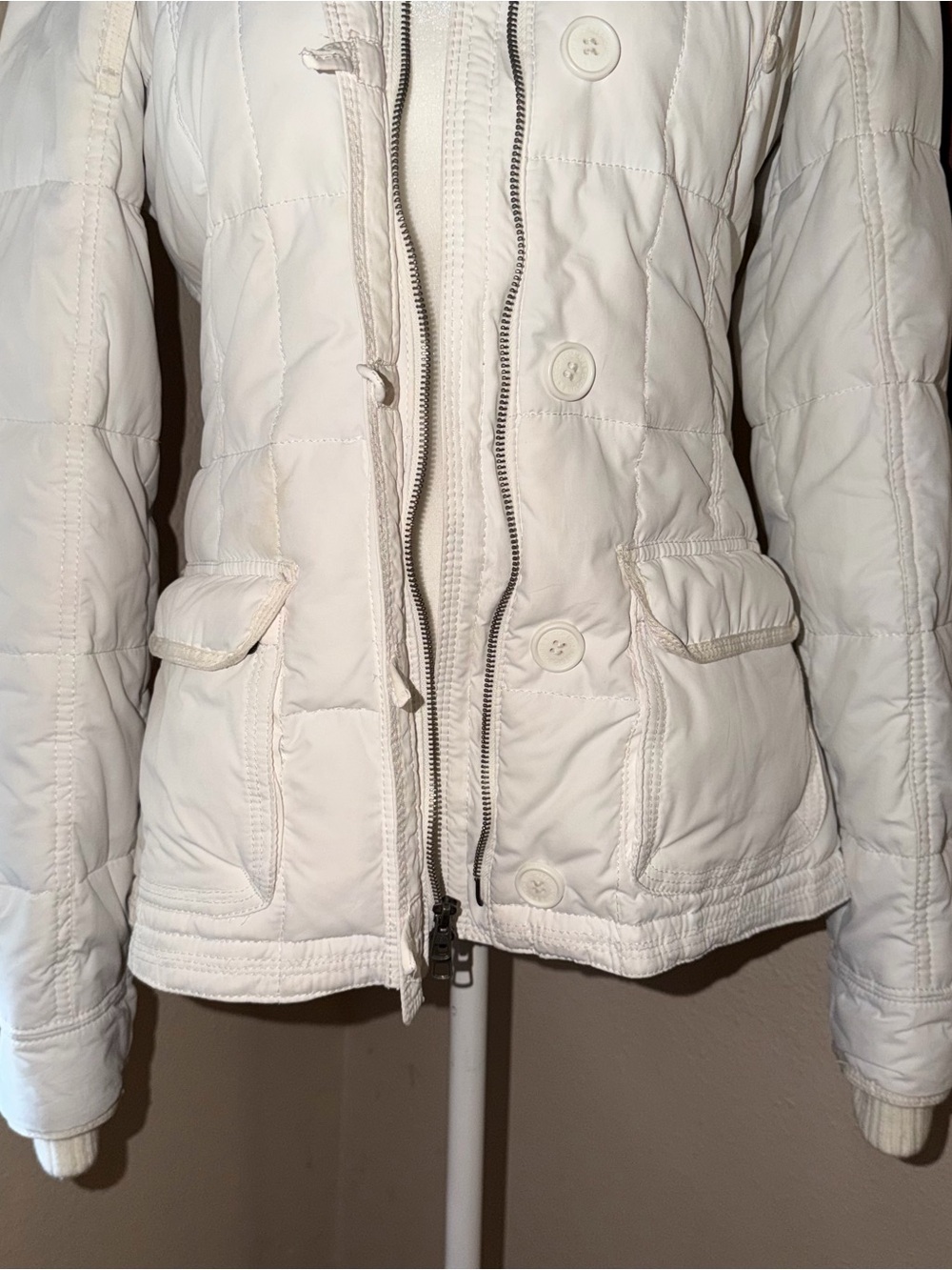 Vintage Y2K Abercrombie & Fitch 2000s Faux Fur Hooded Zip Up Puffer Jacket - Picture 2 of 13